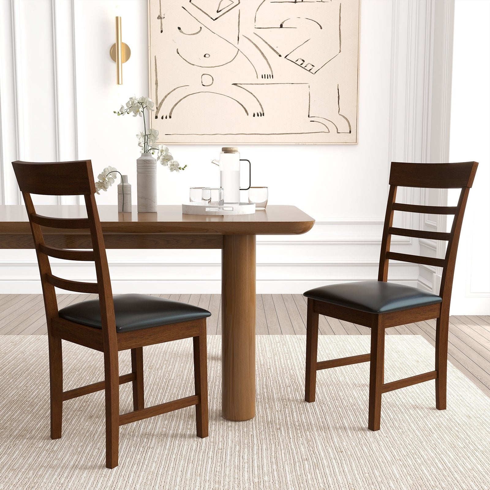 Wooden Dining Chair with Rubber Wood Frame Set of 2, Oak Dining Chairs at Gallery Canada