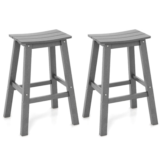 29 Inch HDPE Patio Bar Stool Set of 2 Armless Saddle Stools, Gray Bar Stools Gray at Gallery Canada