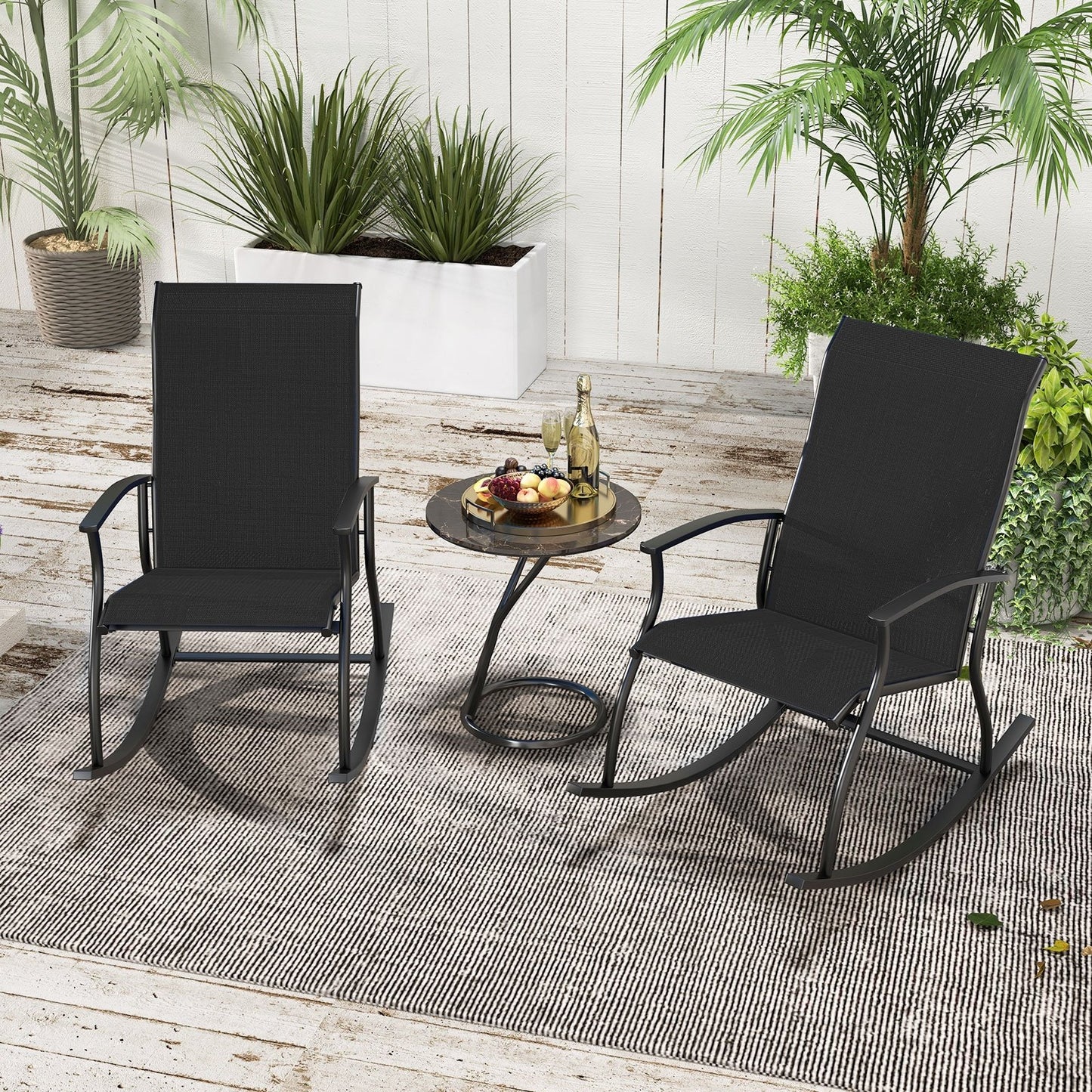 2 Pieces Outdoor Rocking Chairs with Breathable Backrest, Black Patio Rocking Chairs & Gliders at Gallery Canada