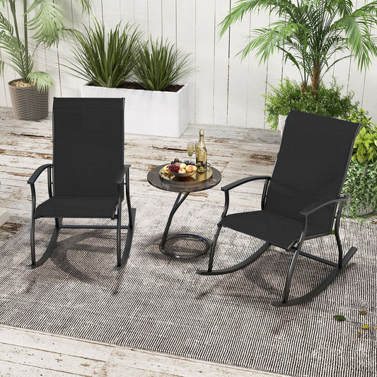 2 Pieces Outdoor Rocking Chairs with Breathable Backrest, Black Patio Rocking Chairs & Gliders Black at Gallery Canada