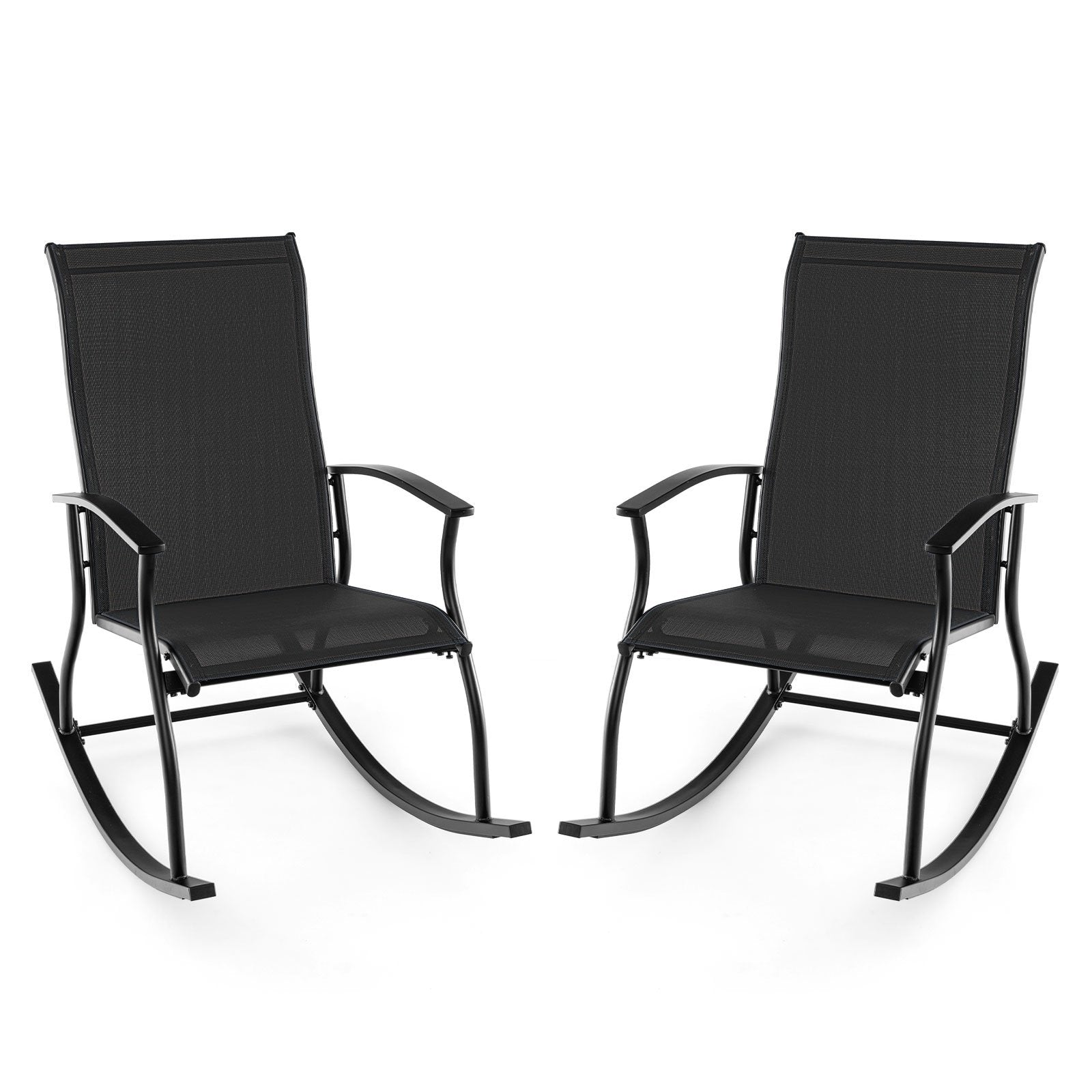 2 Pieces Outdoor Rocking Chairs with Breathable Backrest, Black Patio Rocking Chairs & Gliders Black at Gallery Canada