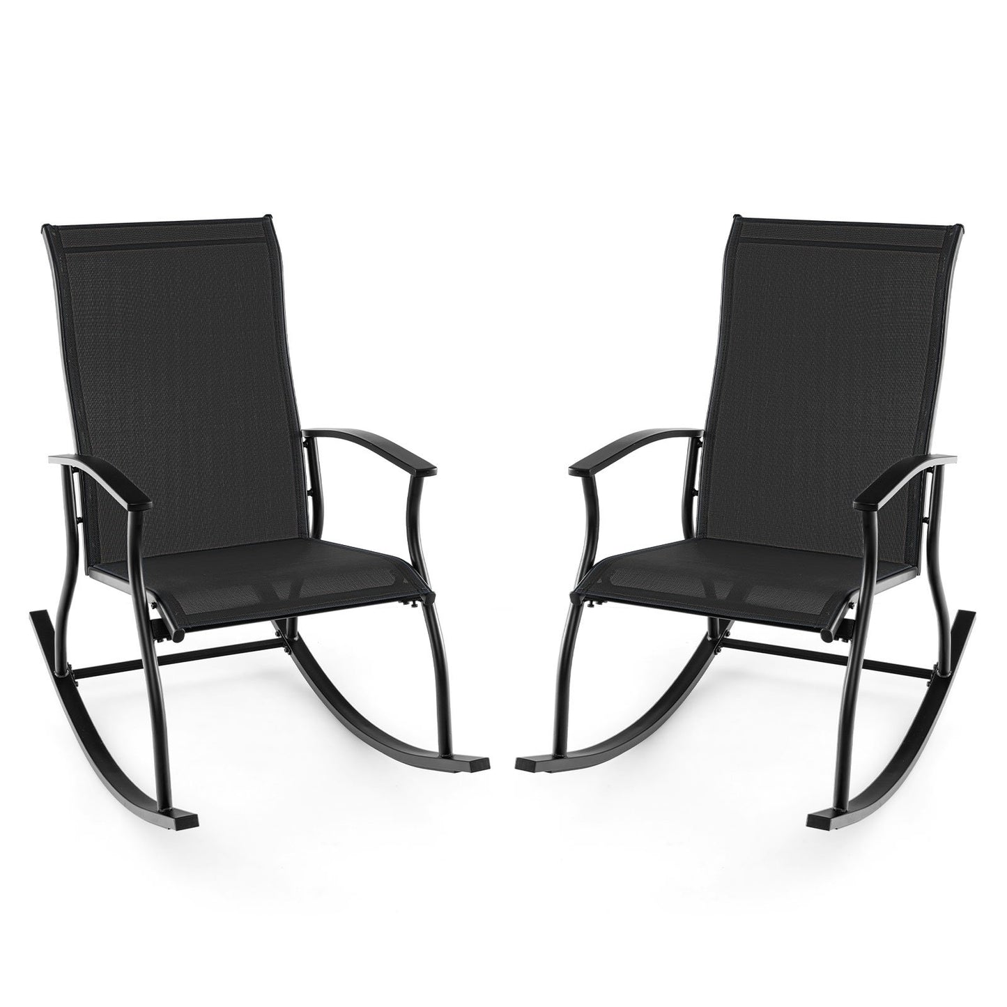 2 Pieces Outdoor Rocking Chairs with Breathable Backrest, Black Patio Rocking Chairs & Gliders Black at Gallery Canada