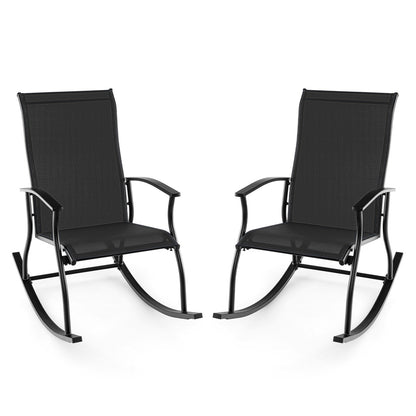 2 Pieces Outdoor Rocking Chairs with Breathable Backrest, Black Patio Rocking Chairs & Gliders Black at Gallery Canada