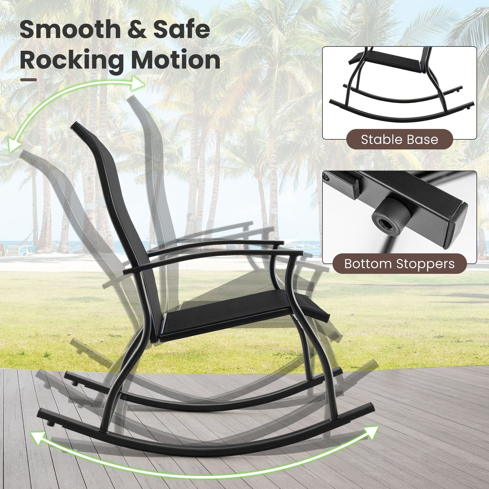 2 Pieces Outdoor Rocking Chairs with Breathable Backrest, Black Patio Rocking Chairs & Gliders at Gallery Canada