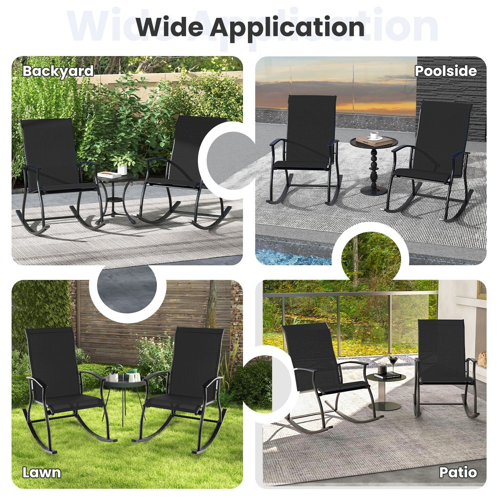 2 Pieces Outdoor Rocking Chairs with Breathable Backrest, Black Patio Rocking Chairs & Gliders at Gallery Canada