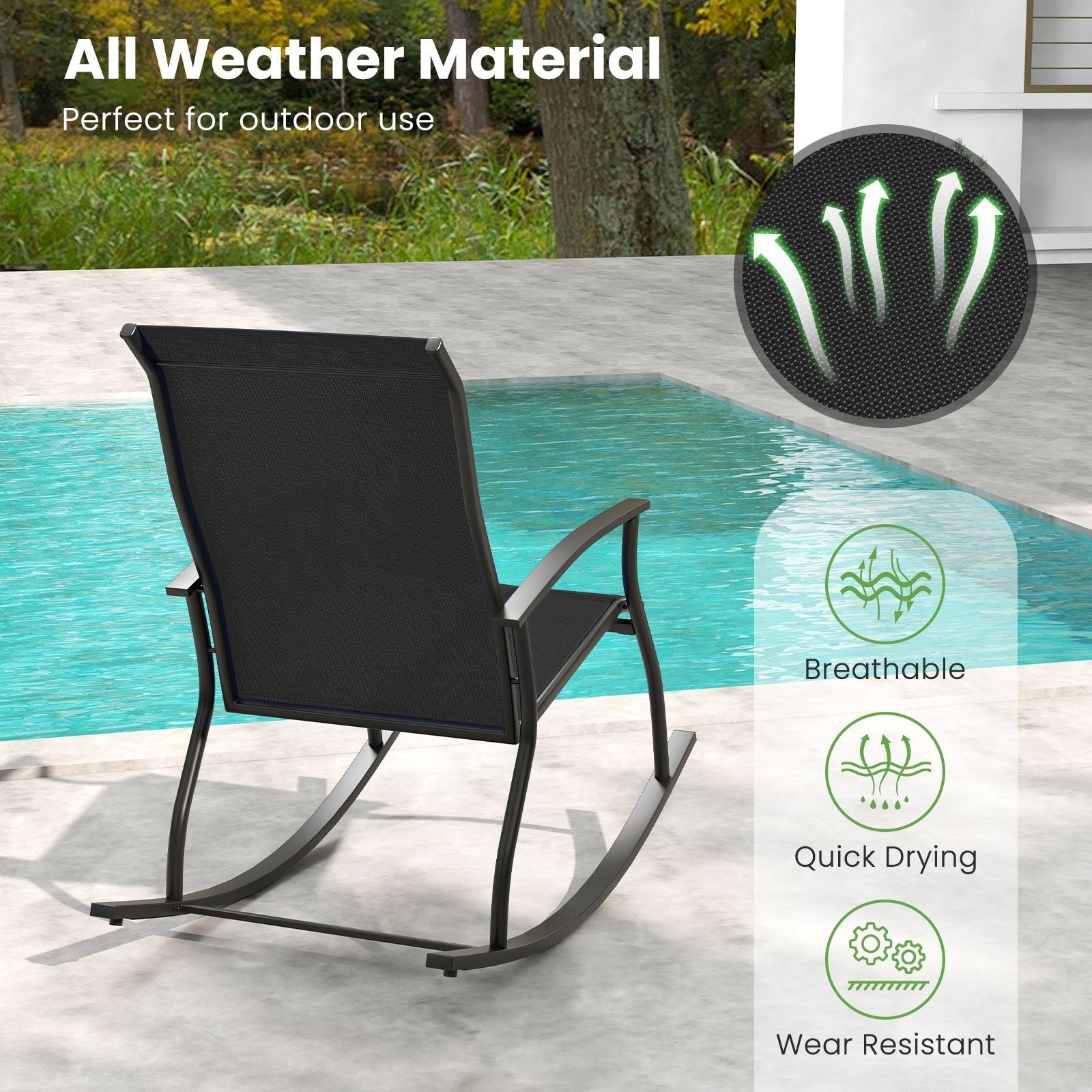 2 Pieces Outdoor Rocking Chairs with Breathable Backrest, Black Patio Rocking Chairs & Gliders at Gallery Canada