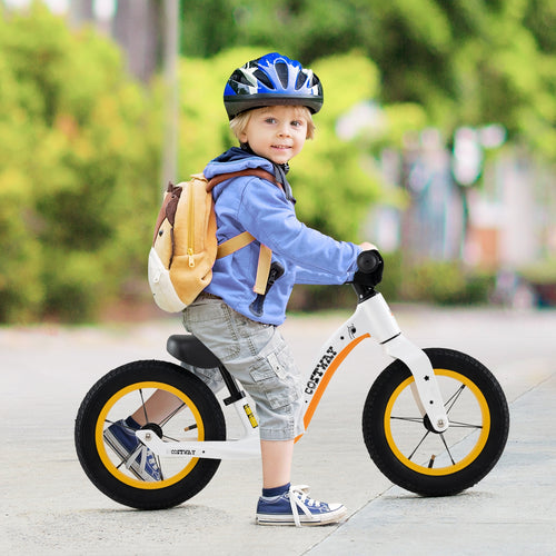 12-Inch Balance Bike with Adjustable Seat and Rotatable Handlebar for Over 36 Months Old, White