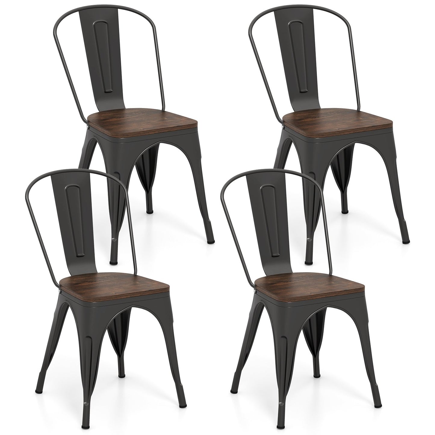 Metal Dining Chairs Set of 4 Tolix Style Stackable Kitchen Chairs with Wood Seat, Black Dining Chairs Black at Gallery Canada