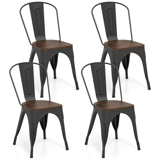 Metal Dining Chairs Set of 4 Tolix Style Stackable Kitchen Chairs with Wood Seat, Black Dining Chairs Black at Gallery Canada