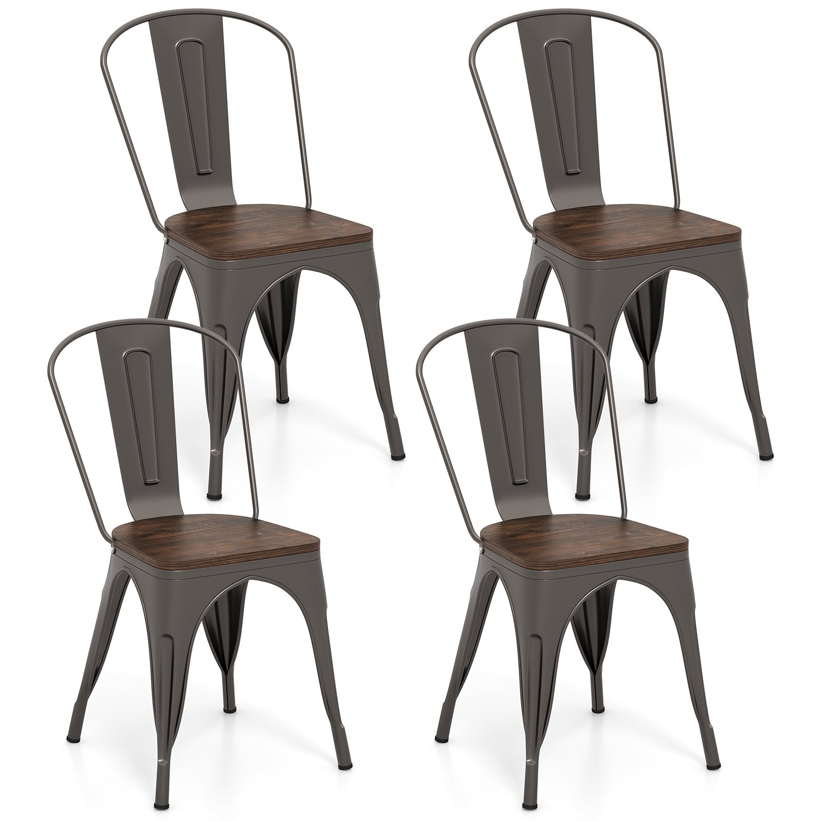 Metal Dining Chairs Set of 4 Tolix Style Stackable Kitchen Chairs with Wood Seat, Gun Dining Chairs Gun at Gallery Canada