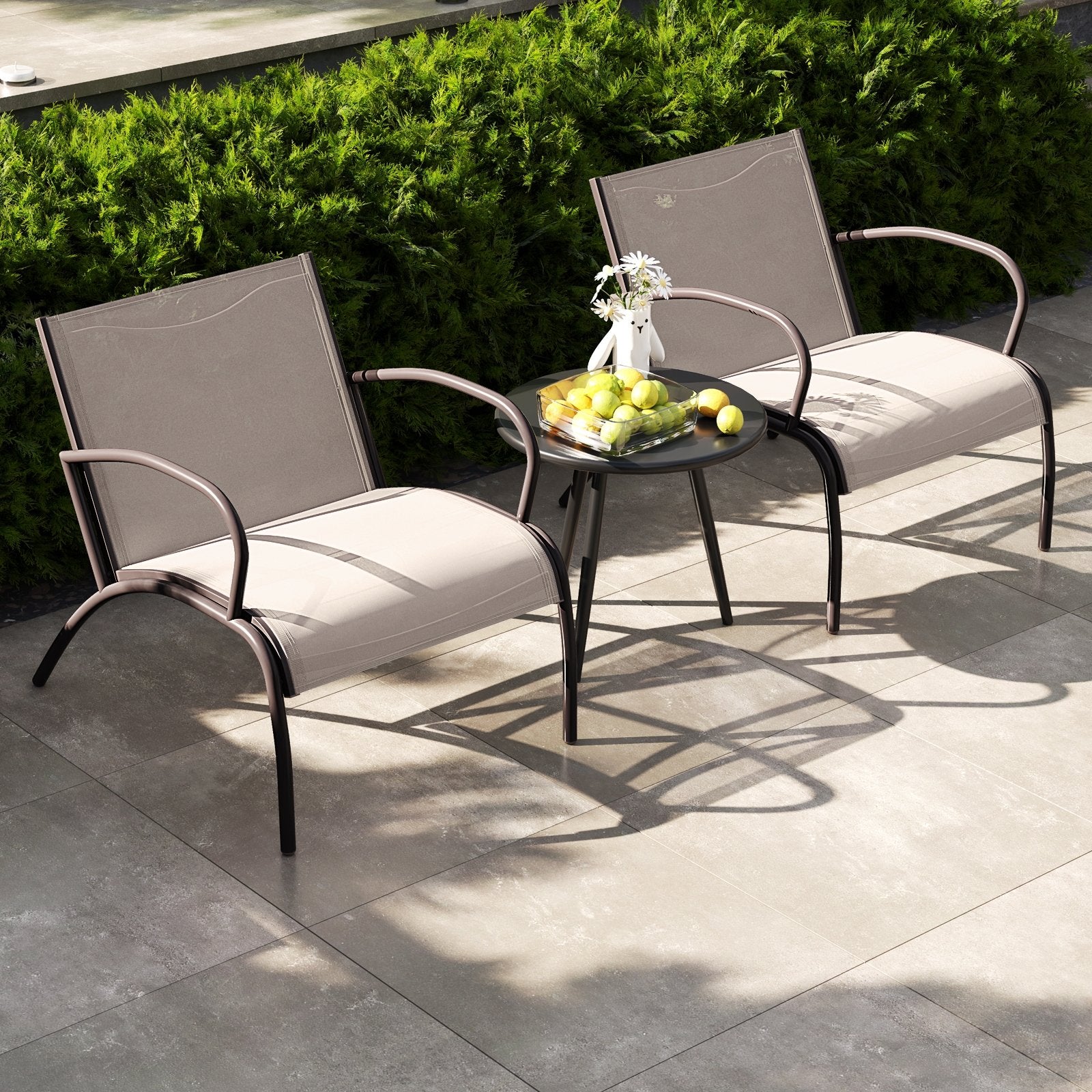 3 Piece Patio Metal Aluminum Wide Armchair and Table Set-Rusic Brown Patio Conversation Sets at Gallery Canada