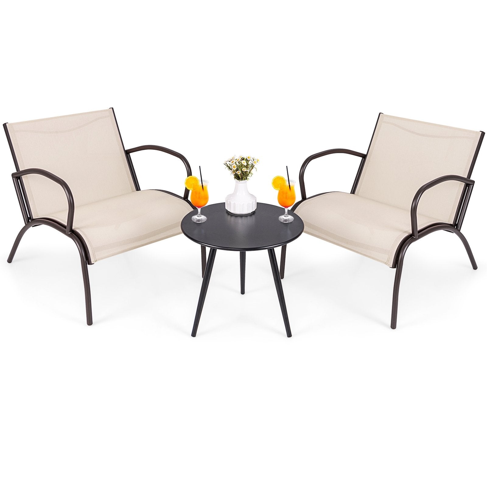 3 Piece Patio Metal Aluminum Wide Armchair and Table Set-Rusic Brown Patio Conversation Sets at Gallery Canada