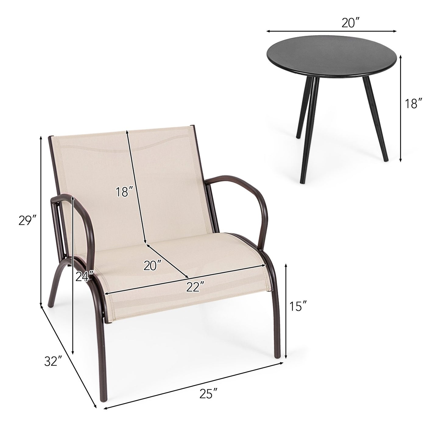 3 Piece Patio Metal Aluminum Wide Armchair and Table Set-Rusic Brown Patio Conversation Sets at Gallery Canada