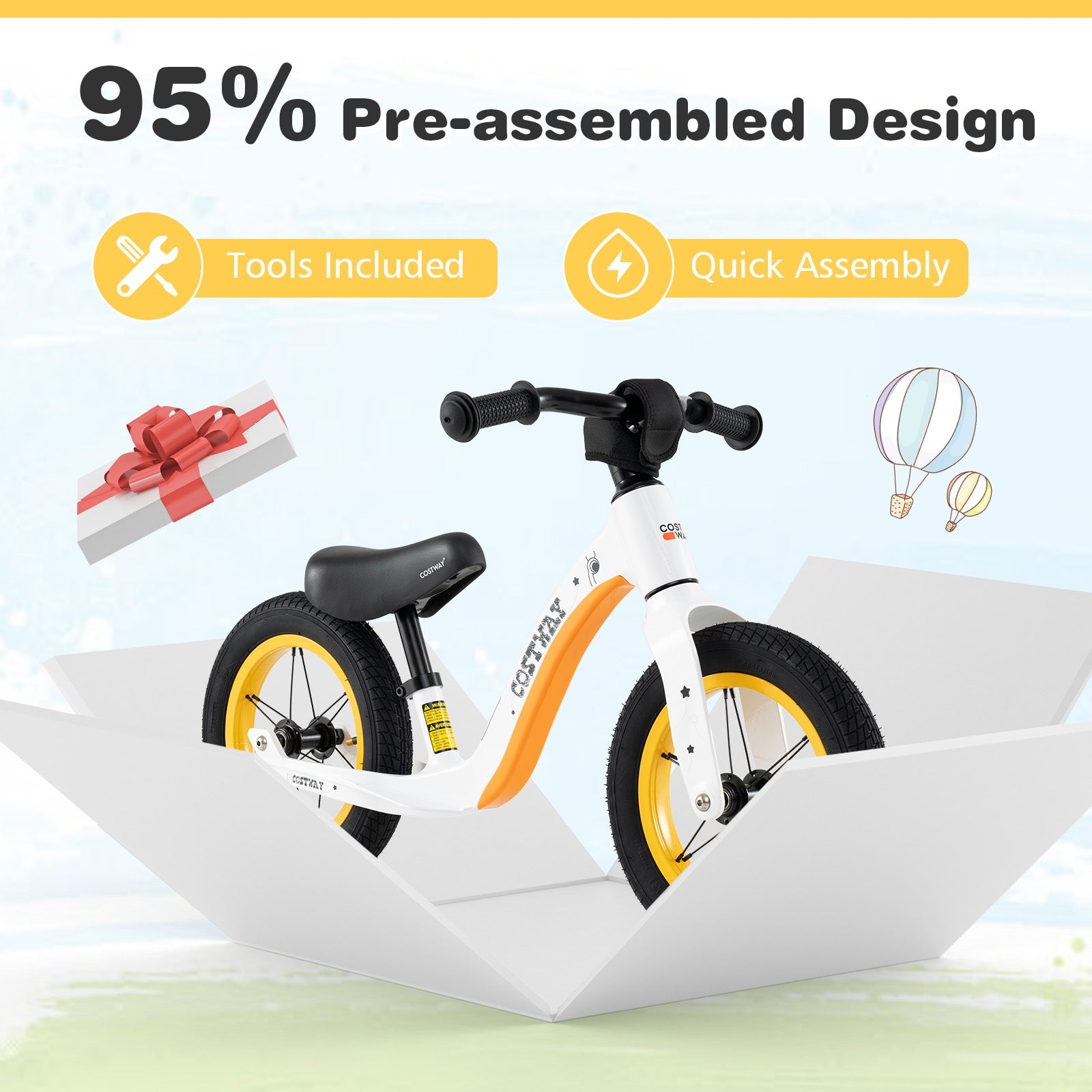 12-Inch Balance Bike with Adjustable Seat and Rotatable Handlebar for Over 36 Months Old, White Balance Bikes at Gallery Canada