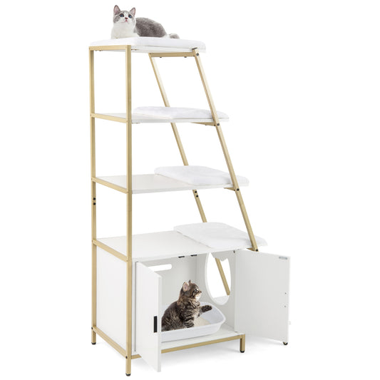 Large Cat Litter Box Enclosure with Storage and Ladder Shelf, White Cat Houses White at Gallery Canada