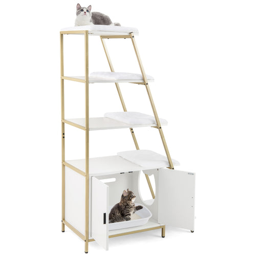 Large Cat Litter Box Enclosure with Storage and Ladder Shelf, White