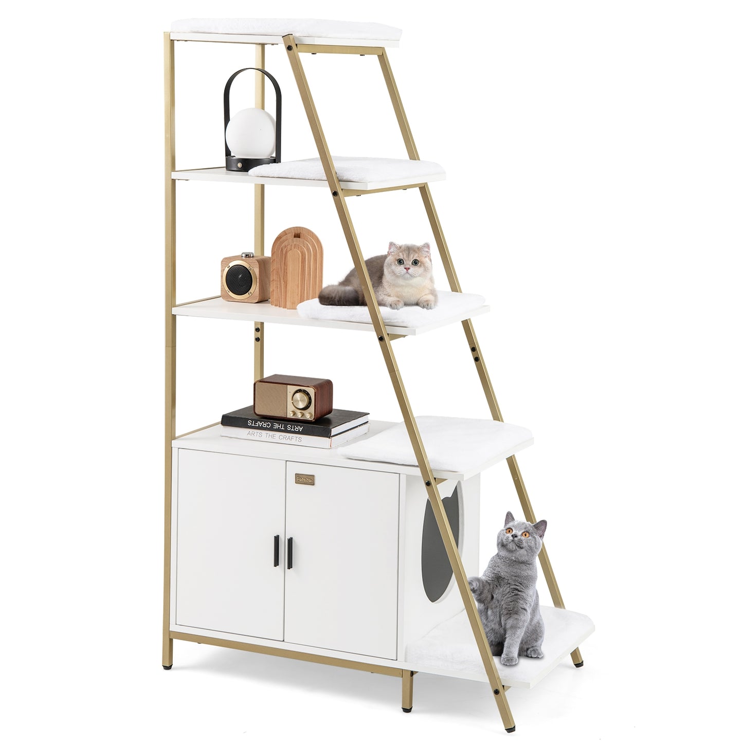 Large Cat Litter Box Enclosure with Storage and Ladder Shelf, White Cat Houses at Gallery Canada