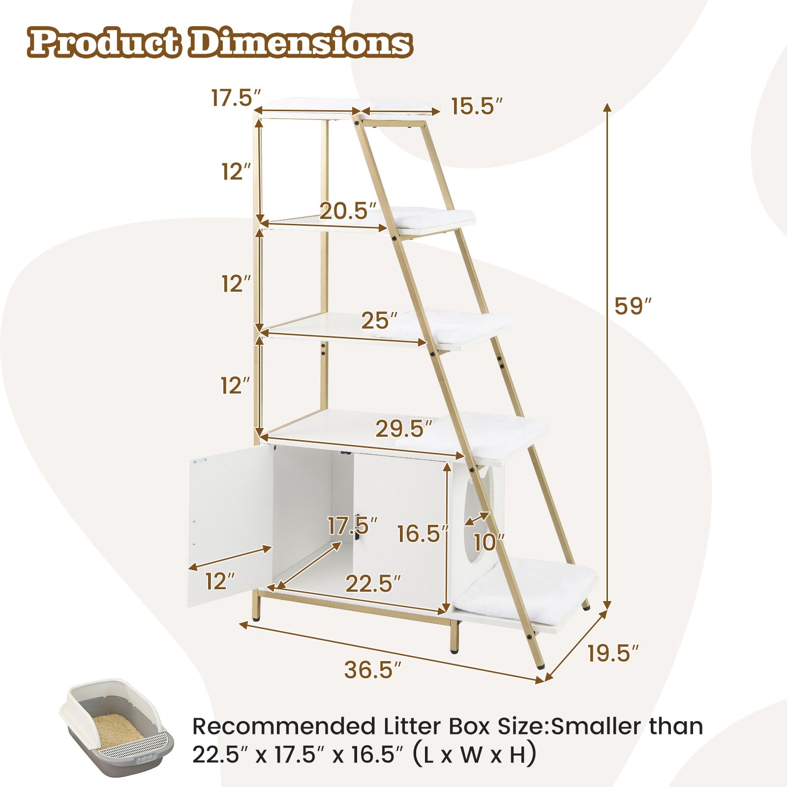 Large Cat Litter Box Enclosure with Storage and Ladder Shelf, White Cat Houses at Gallery Canada