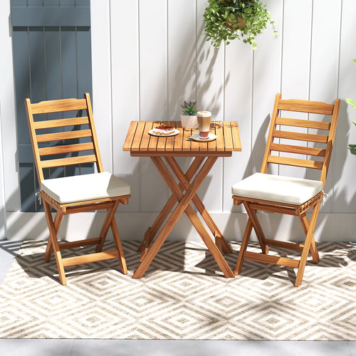 Folding Chair Table Set with Soft Seat Cushions and Table, White