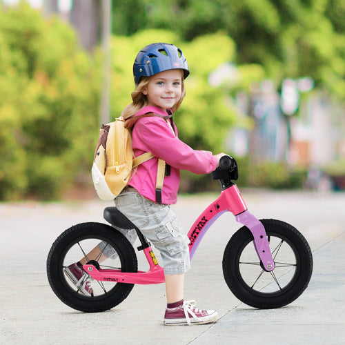 12-Inch Balance Bike with Adjustable Seat and Rotatable Handlebar for Over 36 Months Old, Pink