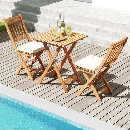 Outdoor Wood Bistro Set with Soft Seat Cushions and Table, White Patio Conversation Sets at Gallery Canada