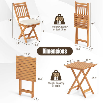 Outdoor Wood Bistro Set with Soft Seat Cushions and Table, White Patio Conversation Sets at Gallery Canada