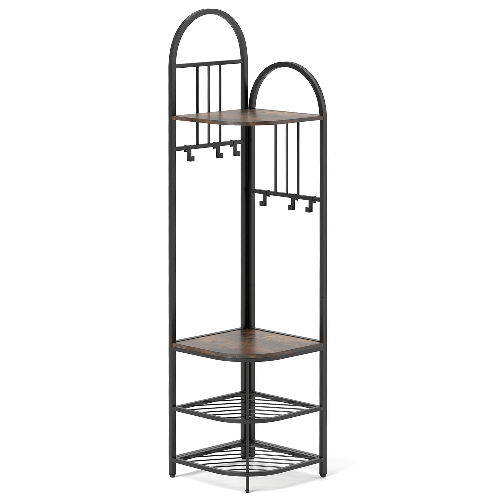 4-Tier Coat Rack Corner Hall Tree with Shoe Storage Bench, Rustic Brown Shoe Racks & Storage Benches Rustic Brown at Gallery Canada