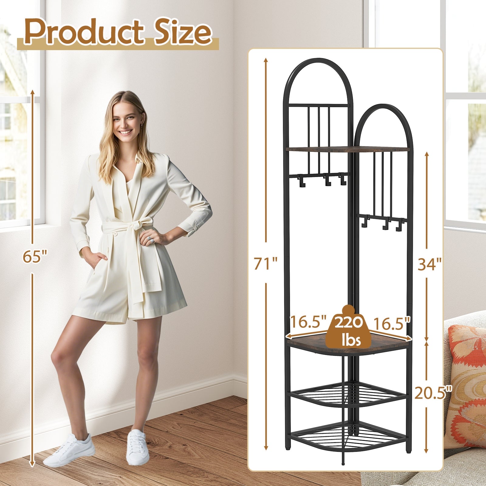 4-Tier Coat Rack Corner Hall Tree with Shoe Storage Bench, Rustic Brown Shoe Racks & Storage Benches at Gallery Canada