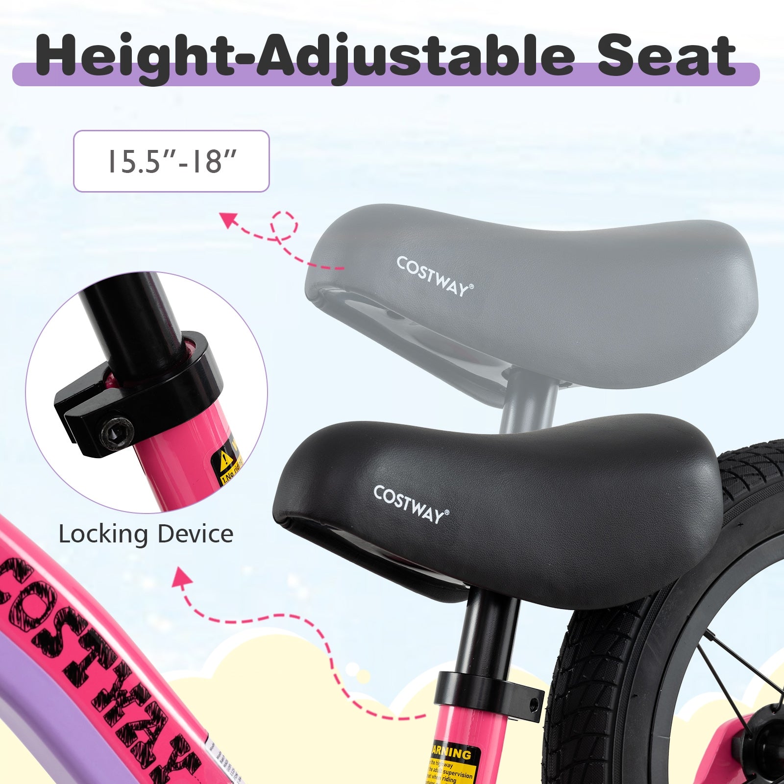 12-Inch Balance Bike with Adjustable Seat and Rotatable Handlebar for Over 36 Months Old, Pink Balance Bikes at Gallery Canada