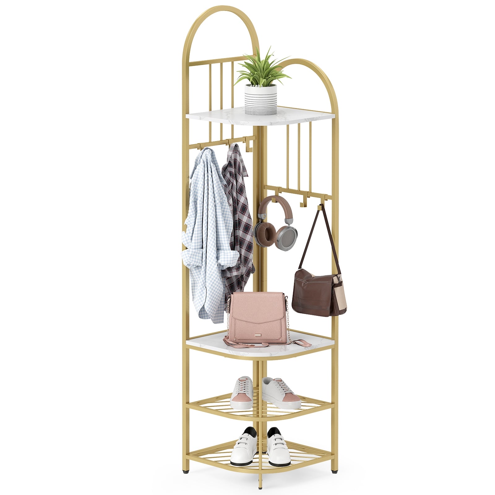 4-Tier Coat Rack Corner Hall Tree with Shoe Storage Bench, White Shoe Racks & Storage Benches at Gallery Canada