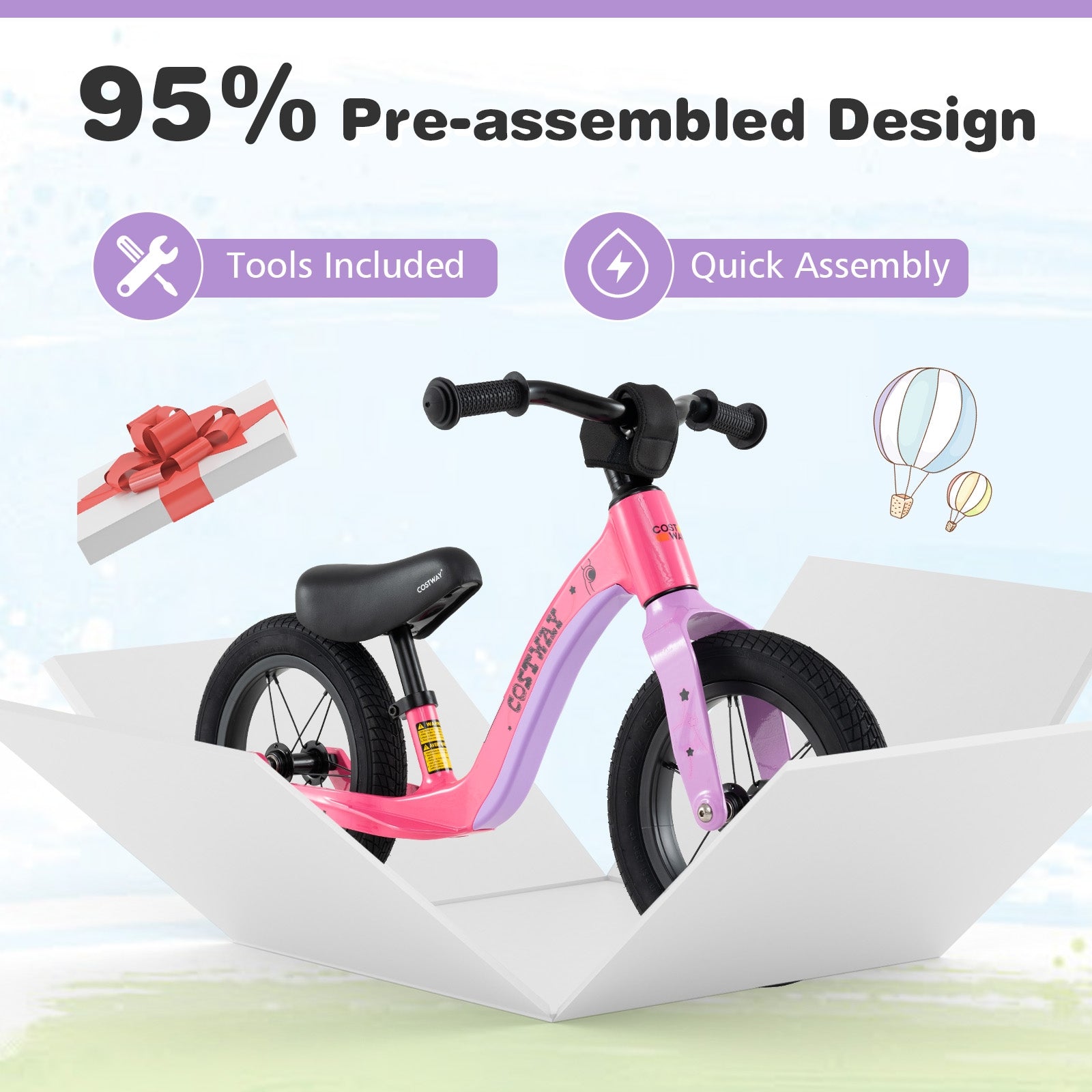 12-Inch Balance Bike with Adjustable Seat and Rotatable Handlebar for Over 36 Months Old, Pink Balance Bikes   at Gallery Canada