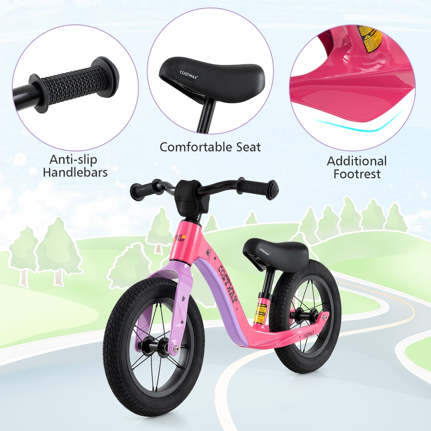 12-Inch Balance Bike with Adjustable Seat and Rotatable Handlebar for Over 36 Months Old, Pink Balance Bikes   at Gallery Canada