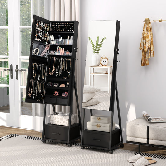 Jewelry Cabinet with Full-Length Mirror, Black Jewelry Armoires Black  at Gallery Canada