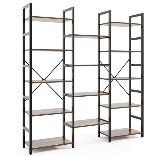 5-tier Triple Wide Heavy-duty Metal Frame Industrial Bookshelf, Rustic Brown Bookcases Rustic Brown at Gallery Canada