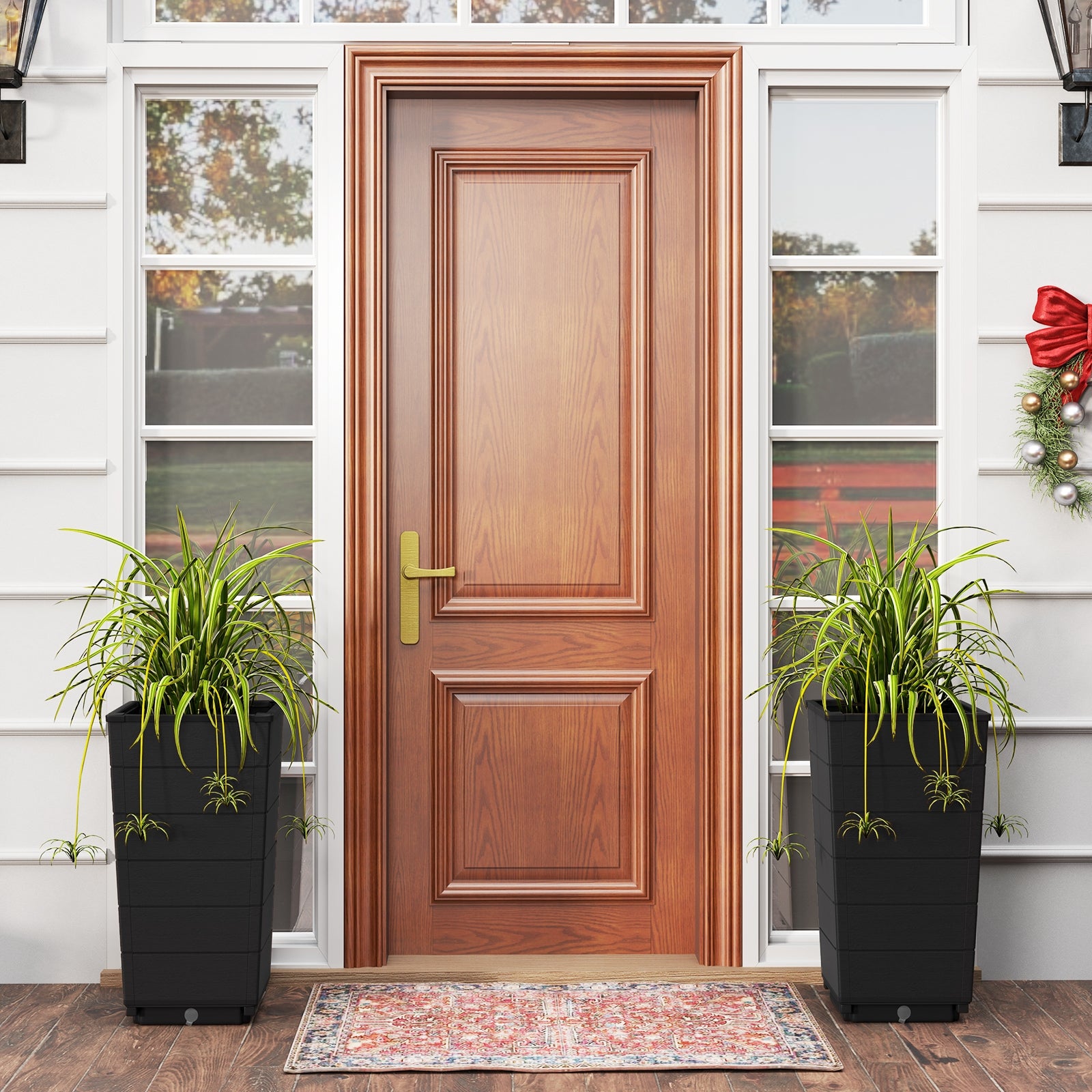 Modern Flower Planter for Front Porch and Lobby, Black Faux Plants at Gallery Canada