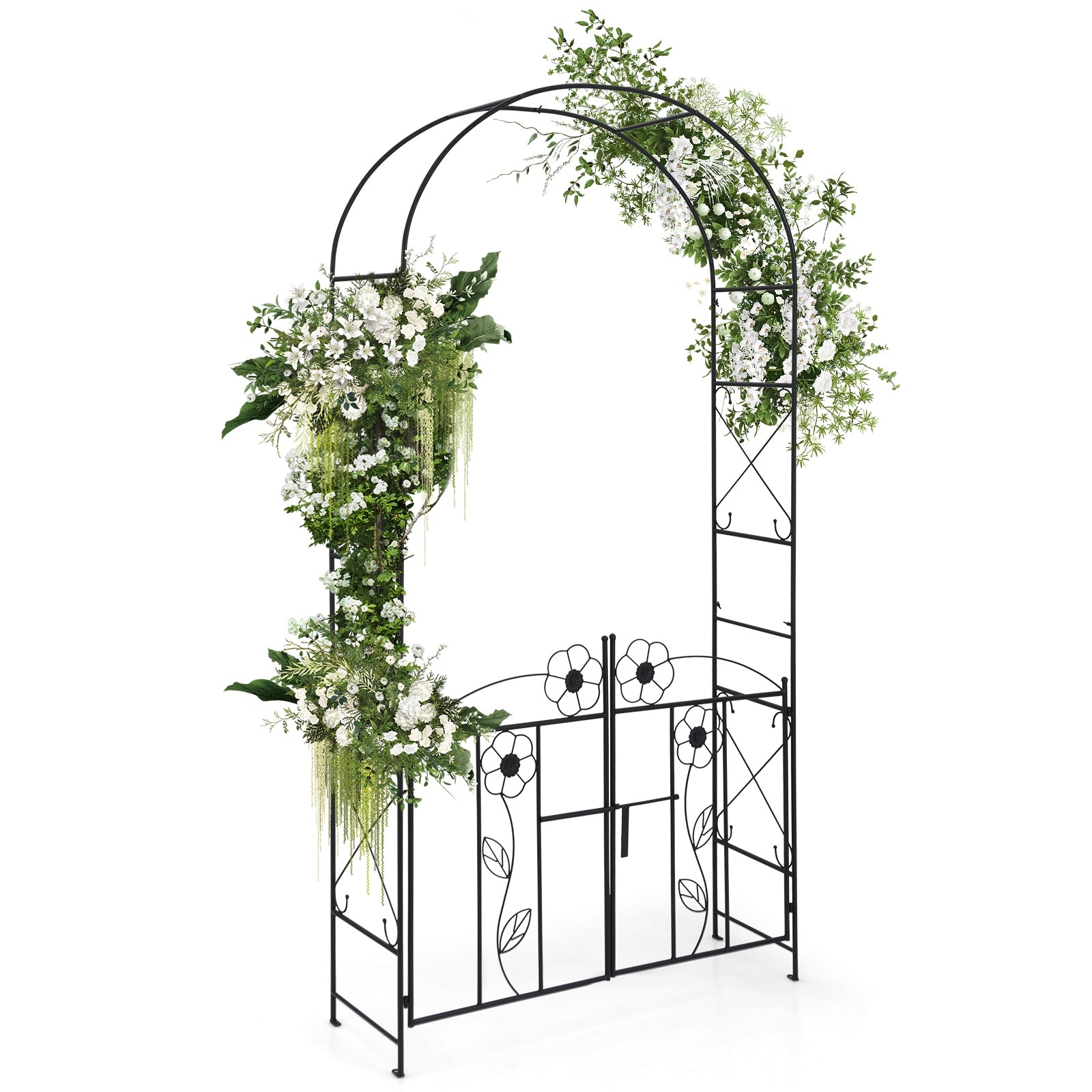 2 in 1 Garden Arbor with Door and Latch for Outdoor Lawn, Black Outdoor Decor Black at Gallery Canada