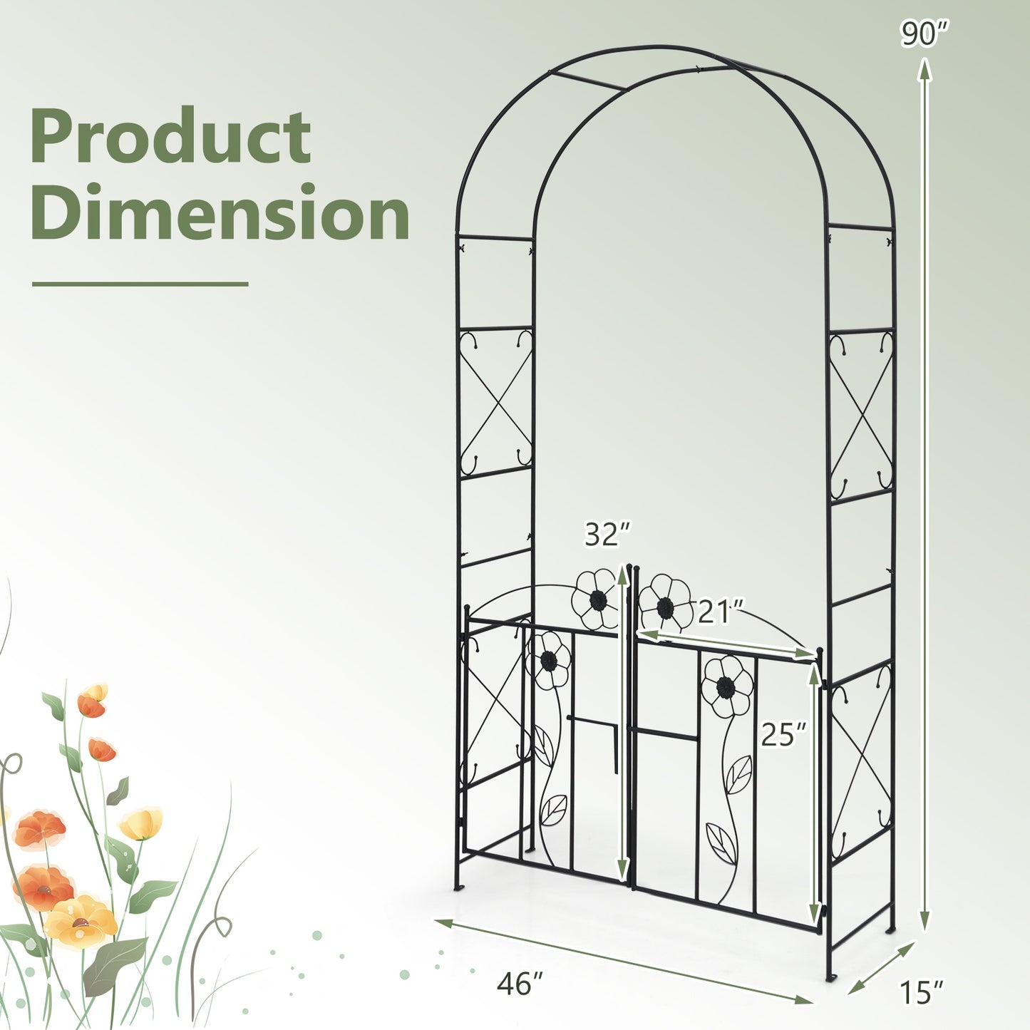 2 in 1 Garden Arbor with Door and Latch for Outdoor Lawn, Black Outdoor Decor at Gallery Canada