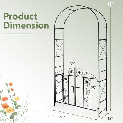 2 in 1 Garden Arbor with Door and Latch for Outdoor Lawn, Black Outdoor Decor at Gallery Canada