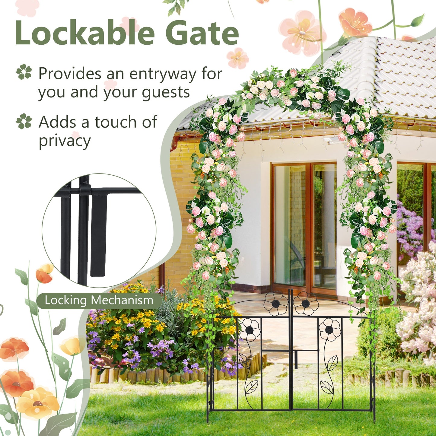 2 in 1 Garden Arbor with Door and Latch for Outdoor Lawn, Black Outdoor Decor at Gallery Canada