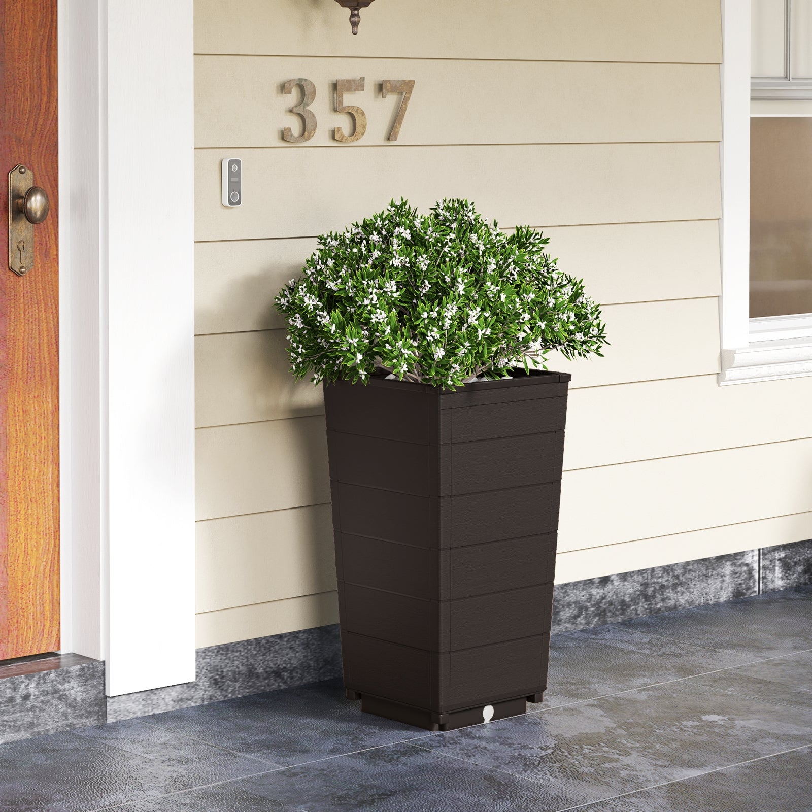 Modern Flower Planter for Front Porch and Lobby, Brown Faux Plants at Gallery Canada