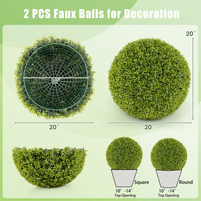 2 Pieces 20 Inches Artificial Sun-Protective Topiary Spheres for Patio Garden Front Door Balcony Backyard-M Faux Plants at Gallery Canada