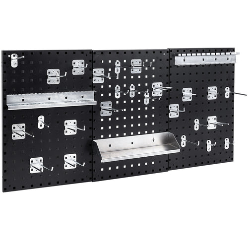 Wall-Mounted Pegboard Kit with 3 Pegboards for Garage Workshop, Black