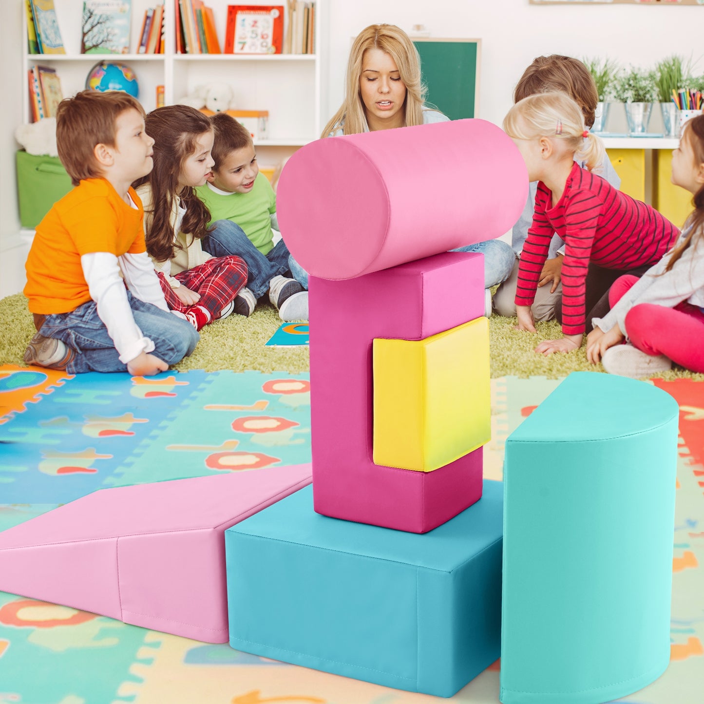 6 Pieces Foam Climbing Blocks Indoor Climb and Crawl Activity Playset with Rectangles, Pink Climbers & Slides   at Gallery Canada