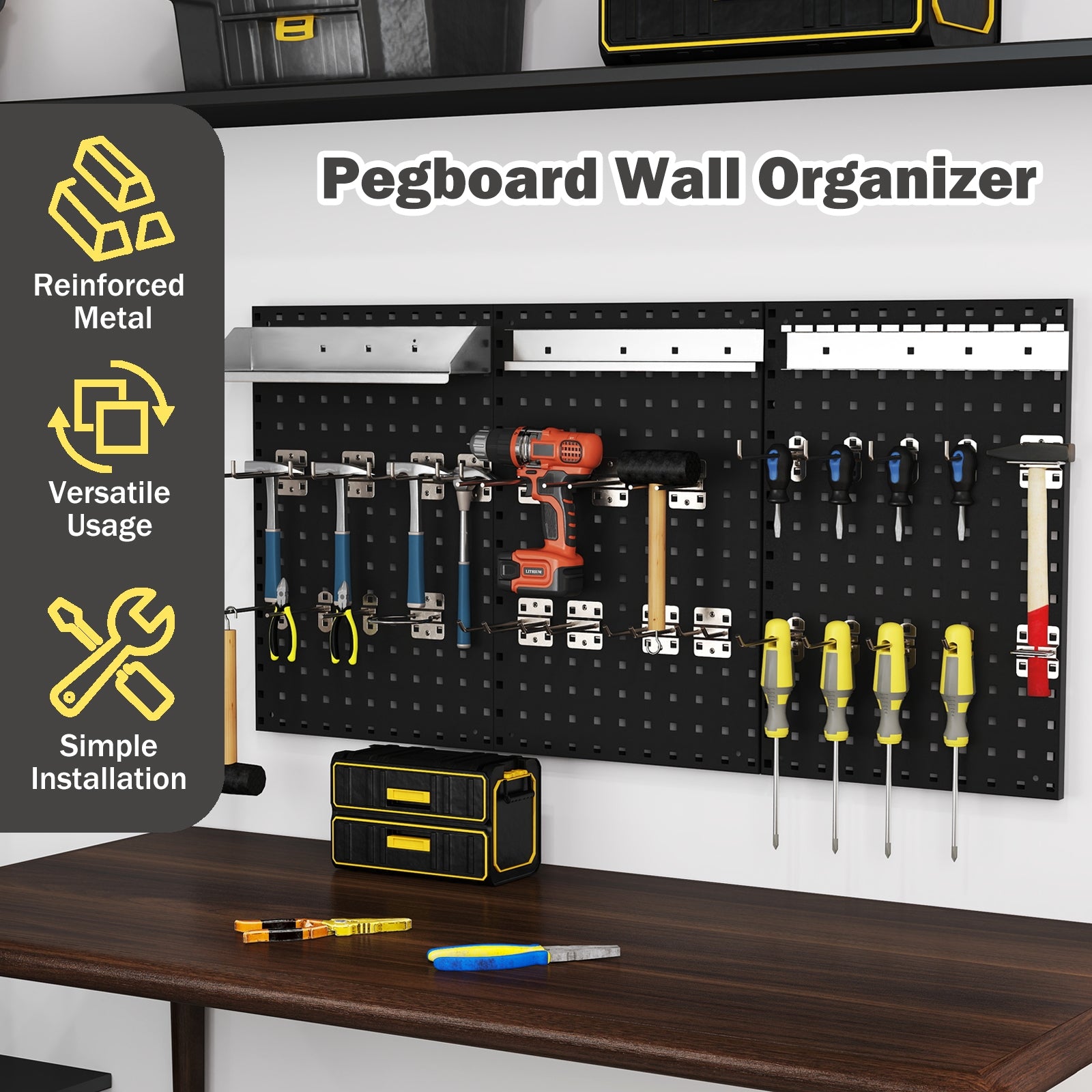 Wall-Mounted Pegboard Kit with 3 Pegboards for Garage Workshop, Black Garages at Gallery Canada