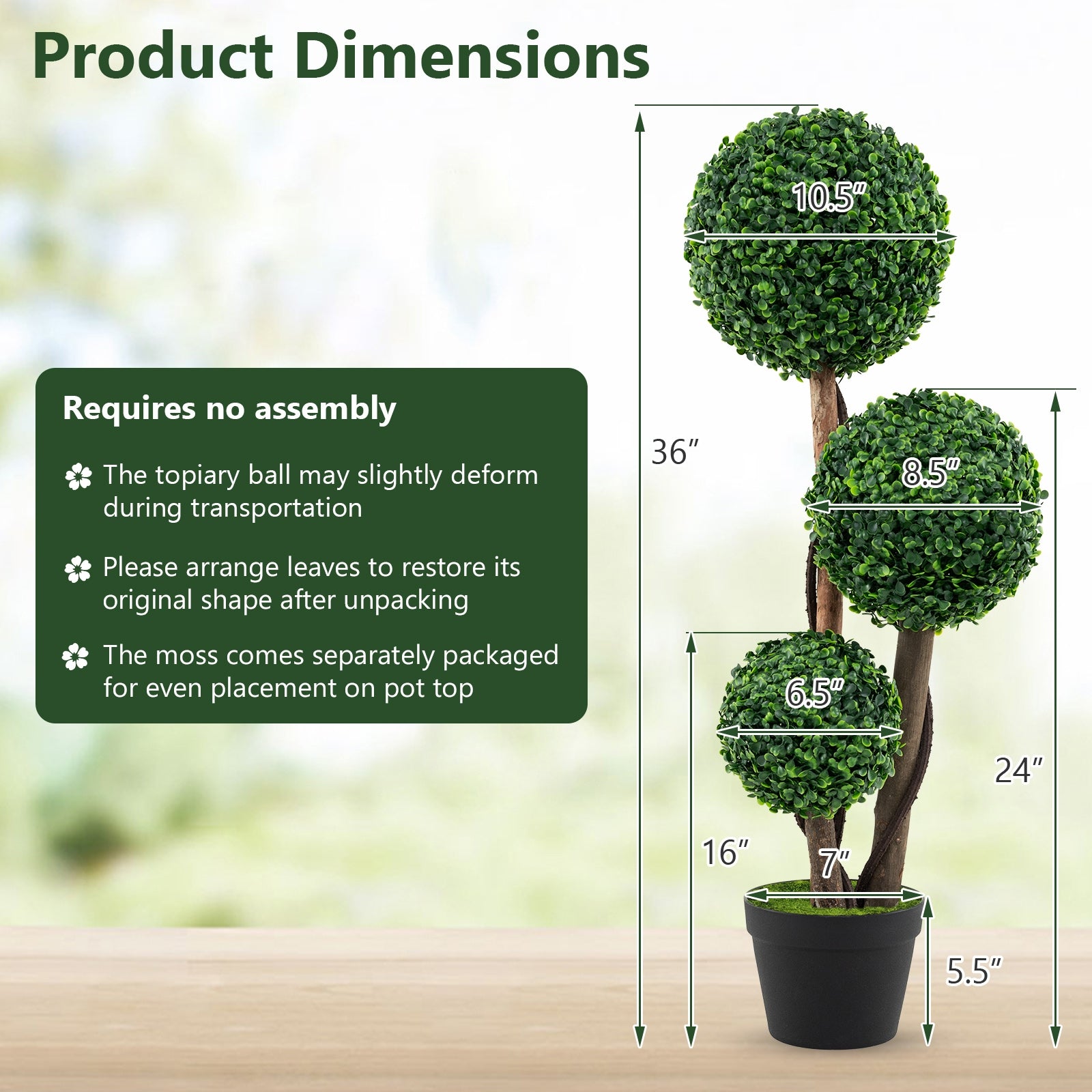 36 Inch Tall Artificial Boxwood Topiary Tree in Pot, Green Faux Plants at Gallery Canada