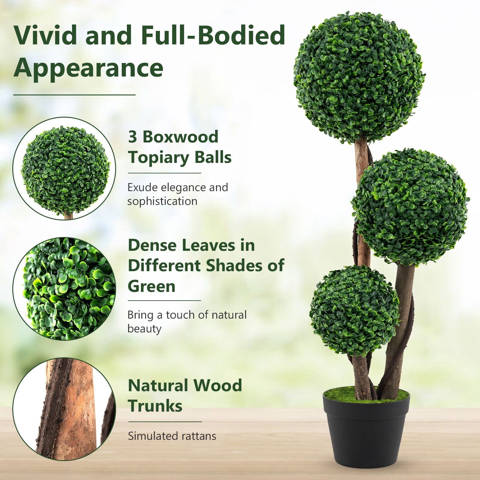 36 Inch Tall Artificial Boxwood Topiary Tree in Pot, Green Faux Plants at Gallery Canada