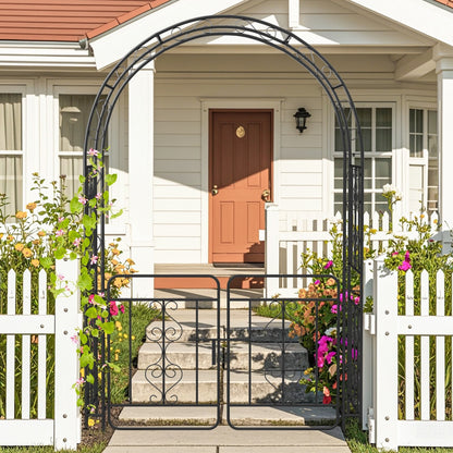 Garden Arbor with Gate with Multiple Side Crossbars and 4 Sharp Ground Stakes, Black Outdoor Decor at Gallery Canada