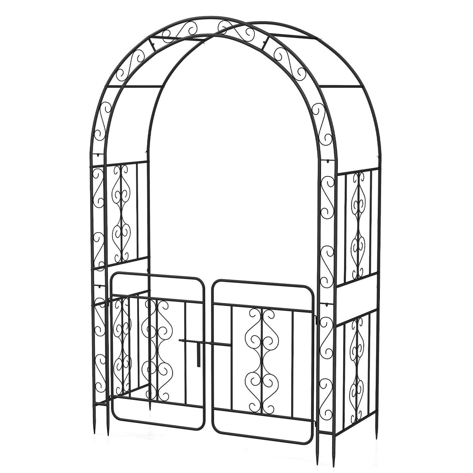 Garden Arbor with Gate with Multiple Side Crossbars and 4 Sharp Ground Stakes, Black Outdoor Decor Black at Gallery Canada