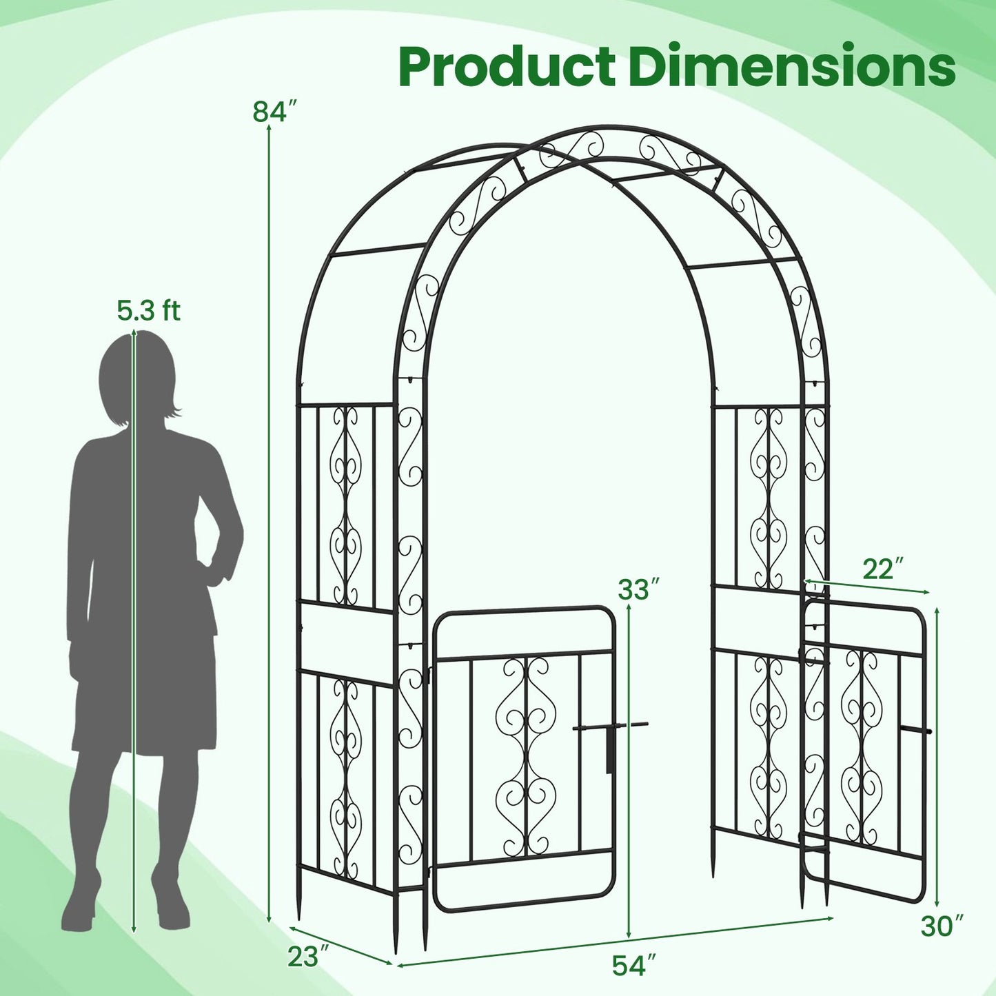 Garden Arbor with Gate with Multiple Side Crossbars and 4 Sharp Ground Stakes, Black Outdoor Decor at Gallery Canada