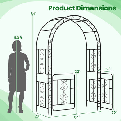 Garden Arbor with Gate with Multiple Side Crossbars and 4 Sharp Ground Stakes, Black Outdoor Decor at Gallery Canada